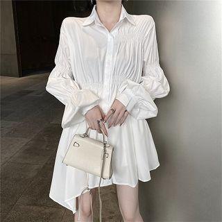 Asymmetric Plain Long-sleeve Dress