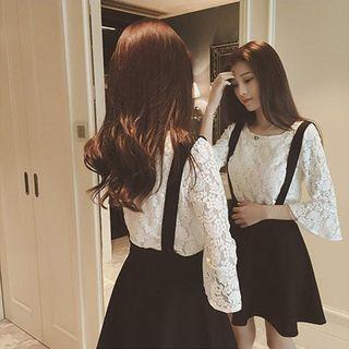 Set: 3/4-sleeve Lace Top + Jumper Skirt