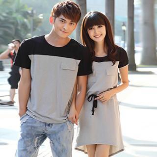 Couple Short Sleeves Color Block T-shirt / T-shirt Dress