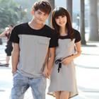 Couple Short Sleeves Color Block T-shirt / T-shirt Dress