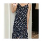 Floral Print Pinafore Dress Navy Blue - One Size