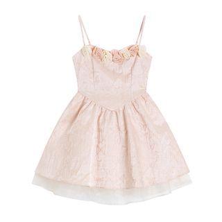 Spaghetti-strap Flower Applique Mini A-line Dress