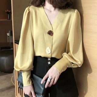 V-neck Contrast Button Blouse