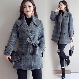 Notch-lapel Double-breasted Plaid Jacket