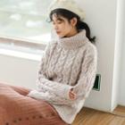 Cable Knit Turtleneck Sweater As Shown In Figure - One Size