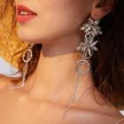 Rhinestone Flower Fringed Earring 1 Pair - As Shown In Figure - One Size
