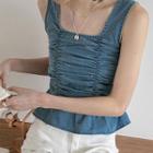Ruffle Hem Sleeveless Denim Top