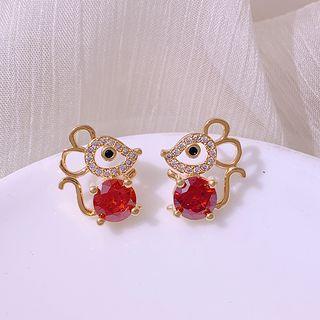 Rhinestone Mouse Earring 1 Pair - Red - One Size