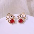 Rhinestone Mouse Earring 1 Pair - Red - One Size