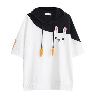 Elbow-sleeve Rabbit Print Hoodie