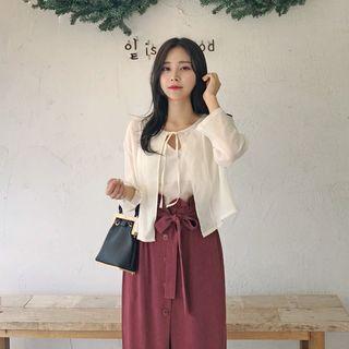 Set: Tie-front Cotton Cardigan + Camisole Top
