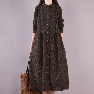 Lace Trim Floral Midi Shirtdress