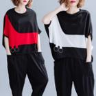 Two Tone Batwing-sleeve T-shirt