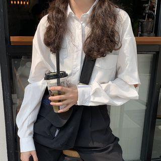 Cutout Plain Shirt White - One Size