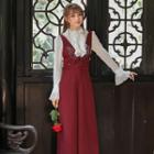 Ruffled Long-sleeve Shirt / Embroidered Jumper Pants