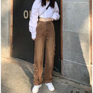 High Waist Cross Straight Leg Jeans