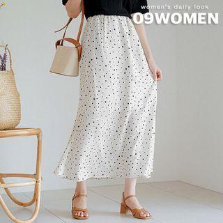 Plus Size Slit-side Dotted Maxi Skirt