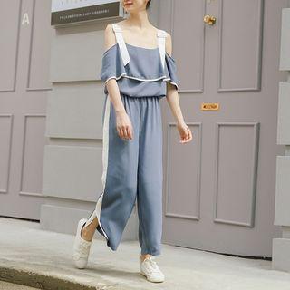 Set: Off Shoulder Short-sleeve Top + Sweatpants