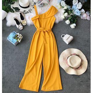 Tie-waist Cold-shoulder Wide-leg Jumpsuit