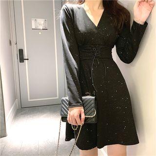 Glittered Long-sleeve Slim-fit Dress