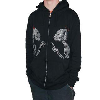 Skeleton Graphic And Rhinestone Zip Hoodie