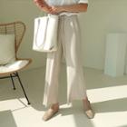 Drawcord Ribbed Wide-leg Pants Beige - One Size