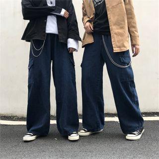 Wide-leg Cargo Denim Pants