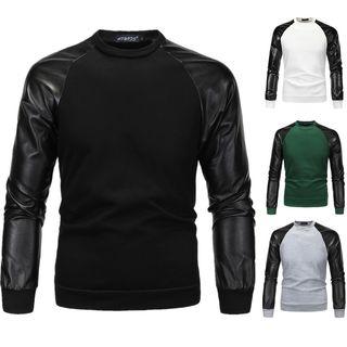 Faux-leather Panel Pullover
