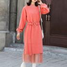 Long-sleeve Sheer Panel Midi Knit Dress