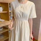 Round-neck Crochet-lace Cotton Dress Cream - One Size