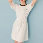 Contrast-collar Embroidered Short-sleeve Dress