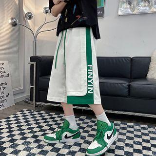 Lettering Two-tone Wide Leg Cropped Pants