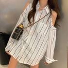 Striped Long-sleeve Blouse As Figure - One Size