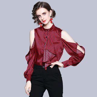Long Sleeve Cold Shoulder Ruffled Blouse