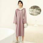 Hooded Long-sleeve Midi T-shirt Dress Light Purple - One Size