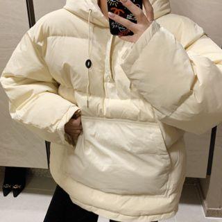 Kangaroo-pocket Boxy Padded Anorak Hoodie