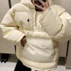 Kangaroo-pocket Boxy Padded Anorak Hoodie