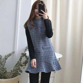 Mock Two Piece Long-sleeve Plaid Dress