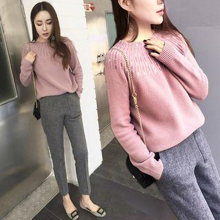 Set: Glitter Sweater + Cropped Knit Pants