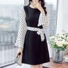 Mock Two-piece Long-sleeve Dotted Mini A-line Dress