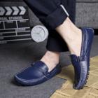 Genuine-leather Bow-accent Loafers
