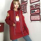 Print Open Shoulder Hoodie