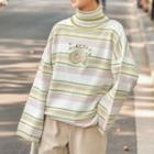 Avocado Embroidered Striped Turtleneck Sweater