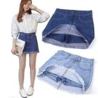 High Waist Denim Mini Pencil Skort