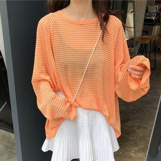 Loose-fit Striped Raglan Long-sleeve Sheer Top