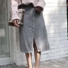Corduroy Front-slit Midi A-line Skirt