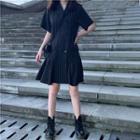 Pinstriped Shirt-sleeve Shirt Dress Stripe - Black - One Size