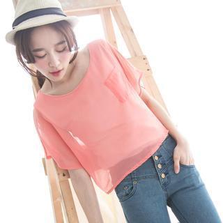 Short-sleeve Mock Two-piece Chiffon Top