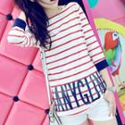 3/4-sleeve Striped Lettering T-shirt