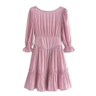 3/4-sleeve Cutout-back Mini A-line Dress